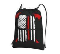 WHJSHOP Firefighter American Flag Prints Drawstring Zipper Backpack - Lightweight, Waterproof Gym Bag for Travel, Yoga, and Everyday Adventures