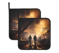WHJSHOP Firefighters Fighting Fires Prints Square Insulated Pot Mat 2 Pieces Featuring a Convenient Side Hanging Rope for Easy Storage