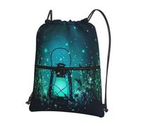WHJSHOP Fireflies and Lantern Prints Drawstring Zipper Backpack - Lightweight Water-Resistant Gym Bag with Front Pocket & Interior Organizer for Travel, Yoga, & More