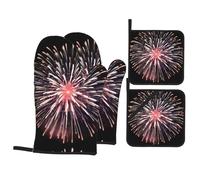 WHJSHOP Fireworks Blooming Prints Kitchen Layers: Waterproof Oven Covers for Safe Handling & Easy Cleanup - 4 Piece Heat Protection Bundle