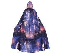 WHJSHOP Fireworks in the city at night Pattern Halloween Adult Hooded Cloak No Zipper, Comfortable & Durable for Role-Playing