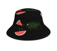 WHJSHOP Fish Eating Watermelon Picture Reflective Bucket Hat f- Fashionable Double-Sided Design for Sun Protection and Style Black, Black, One Size