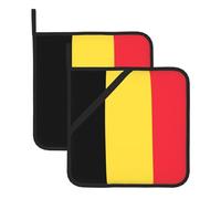 WHJSHOP Flag of Belgium Pattern Square Insulated Pot Mat 2 Pieces Featuring a Convenient Side Hanging Rope for Easy Storage