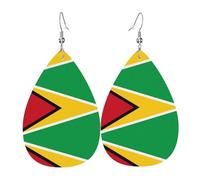 WHJSHOP Flag of Guyana Prints Drip Earrings - Faux Leather Drops for Women - Lightweight Dangling Charms - Party & Holiday Gift Ideas