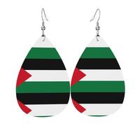 WHJSHOP Flag of the State of Palestine Prints Dangle Leather Earrings - Chic Water Drop Drops for Festive Style & Everyday Sparkle
