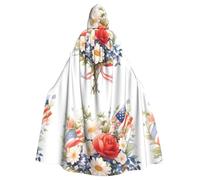 WHJSHOP Flags and Flowers Pattern Halloween Adult Hooded Cloak No Zipper, Comfortable & Durable for Role-Playing