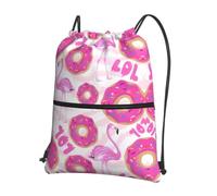 WHJSHOP Flamingo and donuts Prints Drawstring Zipper Backpack - Lightweight, Waterproof Gym Bag for Travel, Yoga & Hiking