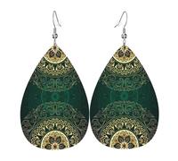 WHJSHOP Floral Circle Antique Swirls Prints Teardrop Leather Earrings - Lightweight Dangle Earrings for Women, Vivid Color Faux Leather Drops with Silver Plated Hooks, Stylish Accessories