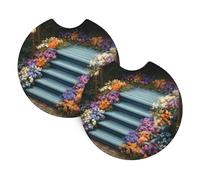 Whjshop Flower Bed On The Steps Prints Car Interior Cup Holder Pad 2 Pc Waterproof & Quick for Cars, Trucks, Suvs, and Ships