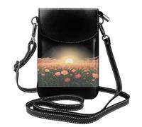 WHJSHOP Flower Field At Sunset Picture Small Leather Women'S Crossbody Flip Phone Bag, Waterproof And Durable