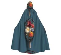 WHJSHOP Flowers On Badminton Racket Picture Halloween Adult Hooded Cape Men'S And Women'S Clothing Mantle Role-Playing