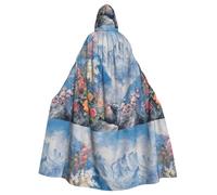 WHJSHOP Flowers on snowy mountains Prints Adult Hooded Cape Cloak for Halloween, Role-Playing, and Costume Parties