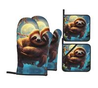 WHJSHOP Follow Your Dreams Sloth Prints Kitchen Layers: Waterproof Oven Covers for Safe Handling & Easy Cleanup - 4 Piece Heat Protection Bundle