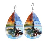 WHJSHOP Four Season Tree of Life Prints Dangle Leather Earrings - Chic Water Drop Drops for Festive Style & Everyday Sparkle