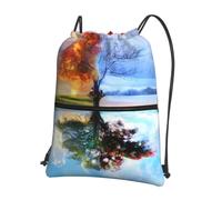 WHJSHOP Four Season Tree of Life Prints Drawstring Zipper Backpack - Lightweight, Waterproof Gym Bag for Travel, Yoga & Hiking