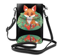 WHJSHOP Fox In The Strawberry Field Picture Small Leather Women'S Crossbody Flip Phone Bag, Waterproof And Durable