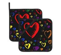 WHJSHOP Gay Pride Rainbow Prints Square Pot Holders - Waterproof Heat Resistant Kitchen Throw Pads for Hot Bowls & Dishes, Durable Oven Mitt Layers with Hanging Loop - Set of 2