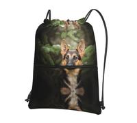 WHJSHOP German Shepherd Prints Drawstring Zipper Backpack - Lightweight Water-Resistant Gym Bag with Front Pocket & Interior Organizer for Travel, Yoga, & More