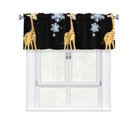 WHJSHOP Giraffe looking at snowflakes Picture curtain with short pole, 54x18in for kitchen, bathroom, laundry room, and studio windows, featuring a light filtering