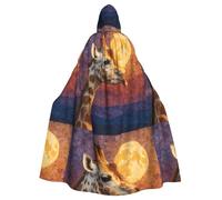 WHJSHOP Giraffe looking at the moon Prints Halloween Adult Hooded Cloak No Zipper, Comfortable & Durable for Role-Playing