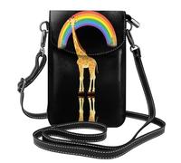 WHJSHOP Giraffe Picking Rainbow Picture Small Leather Women'S Crossbody Flip Phone Bag, Waterproof And Durable