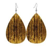 WHJSHOP Gold Sequin Sparkle Prints Teardrop Leather Earrings - Lightweight Dangle Earrings for Women, Vivid Color Faux Leather Drops with Silver Plated Hooks, Stylish Accessories