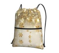 WHJSHOP Gold silk christmas Prints Drawstring Zipper Backpack - Lightweight Water-Resistant Gym Bag with Front Pocket & Interior Organizer for Travel, Yoga, & More