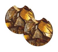 Whjshop Golden Glass Shards Prints Car Interior Cup Holder Pad 2 Pc Waterproof & Quick for Cars, Trucks, Suvs, and Ships