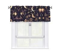 WHJSHOP Golden Stars in The Night Sky Printing Short Curtains with Valance Rod 54x18in, Light Filtering, Easy Installation for Kitchen, Bathroom, Laundry Room, Studio