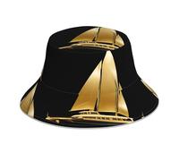 WHJSHOP Golden Yacht Printed Reflective Bucket Hat Men's and Women's Casual Outdoor