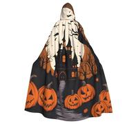 WHJSHOP Gothic Happy Halloween Picture Adult Hooded Cape Cloak for Halloween, Role-playing Costumes, and Theme Parties