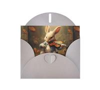 WHJSHOP Gray Greeting Card Bunny playing violin Printing Perfect for Valentine's Day, Wedding Anniversary & Party Invitations