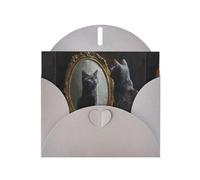 WHJSHOP Gray Greeting Card Cat in the mirror Printing Perfect for Valentine's Day, Wedding Anniversary & Party Invitations
