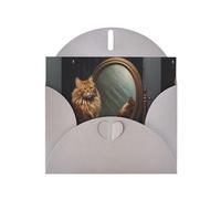 WHJSHOP Gray Greeting Card Cat looking in the mirror Printing Perfect for Valentine's Day, Wedding Anniversary & Party Invitations