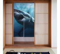 WHJSHOP Great White Shark Prints Door Curtain, Bathroom, Half Covered, Two partition Curtains 34x56in