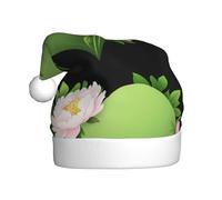 WHJSHOP Green heart peony flower Pattern Men's and women's plush Christmas hats, adult New Year's holiday party caps