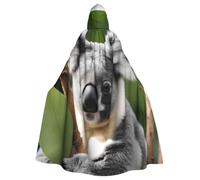 WHJSHOP Green leaf koala Prints Adult Hooded Cape Cloak for Halloween, Role-Playing, and Costume Parties