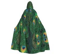 WHJSHOP Green Peacock Feather Pattern Halloween Adult Hooded Cloak is a super large, comfortable, and durable cloak