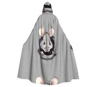 WHJSHOP Grey rat Prints Hooded Cloak - Dramatic Long-Sleeve Cosplay Layer