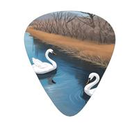 WHJSHOP Guitar Picks Set of 12 - Comfortable Grip Variety Thickness | ABS Guitar Accessories for Acoustic & Electric White Swan Swimming Pattern