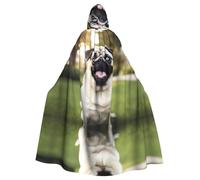 WHJSHOP Halloween Adult Hooded Cape for Parties and Costumes - Easy Care Funny Happy Pug Dog Pattern