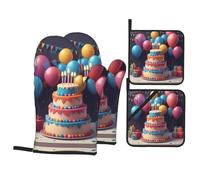 WHJSHOP Happy Birthday Beautiful Prints Oven Mitts & Pot Holders Set - Waterproof Kitchen Layers & Heat Resistant - Durable Covers for Safe Cooking & Easy Cleanup