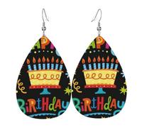 WHJSHOP Happy Birthday Big Cake Prints Dangle Leather Earrings - Chic Water Drop Drops for Festive Style & Everyday Sparkle