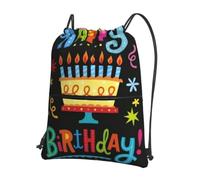 WHJSHOP Happy Birthday Big Cake Prints Drawstring Zipper Backpack - Lightweight, Waterproof Gym Bag for Travel, Yoga & Hiking