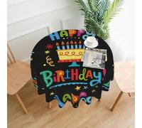 WHJSHOP Happy Birthday Big Cake Prints Round Decorative Tablecloth 60in - Waterproof Table Throw for Elegant Dining & Stylish Home Decor