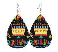 WHJSHOP Happy Birthday Big Cake Prints Teardrop Leather Earrings - Dangle Drop Earrings for Women, Lightweight Fashion Jewelry with Silver-Plated Hooks, Vibrant Colors for Special Occasions