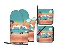 WHJSHOP Happy Camping Trailer Prints Kitchen Layers: Waterproof Oven Covers for Safe Handling & Easy Cleanup - 4 Piece Heat Protection Bundle