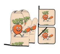 WHJSHOP Happy Carrot Prints Kitchen Layers: Waterproof Oven Covers for Safe Handling & Easy Cleanup - 4 Piece Heat Protection Bundle