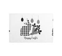 WHJSHOP Happy Easter prints 6PCS Heat Resistant Placemats for Dining Table, Washable Polyester Fabric, Thick & Durable,Perfect for Home, Hotel, Banquet, and More (12x18in)