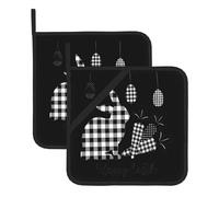 WHJSHOP Happy Easter Prints Square Pot Holders - Waterproof Kitchen Covers for Hot Dishes & Pans, Durable Heat Resistant Pads with Hanging Loop - 2 Pack (1 with Pocket)